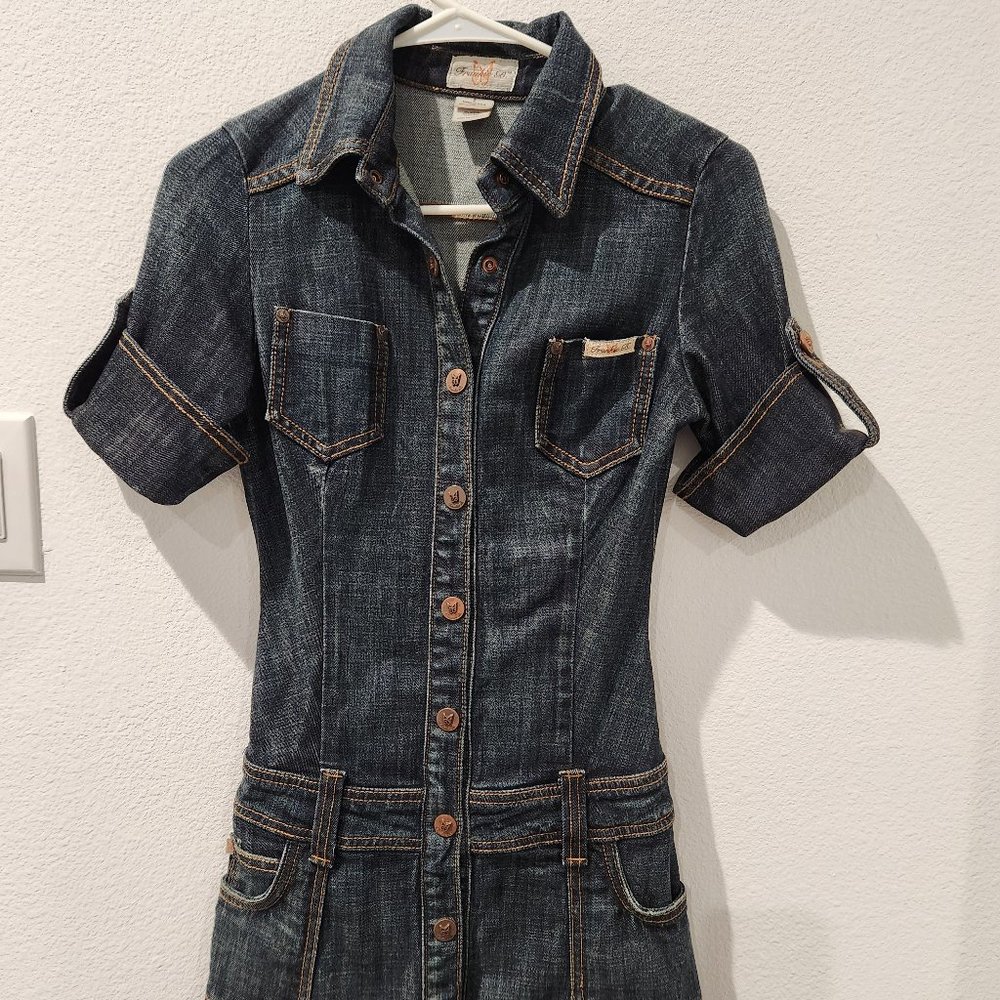 Original Vintage Limited Edition Frankie B Dark Wash Denim Dress Jumpsuit Size 2